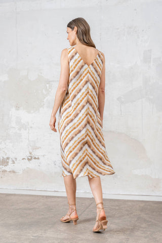 VESTIDO TIRANTE ESPIGA BEIGE Y BLANCO