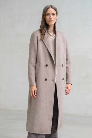 ABRIGO LARGO PAÑO SOLAPAS TOSTADO