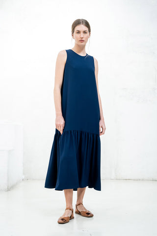 VESTIDO LARGO VOLANTE MARINO