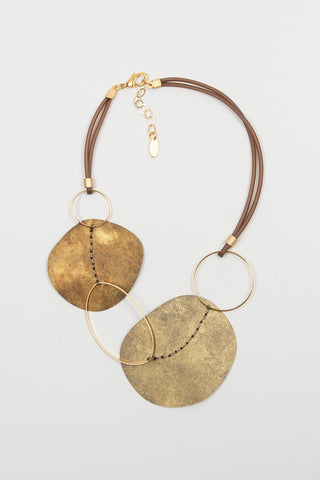 COLLAR CORTO FL PRIVATE AROS Y CASI CÍRCULOS PLANOS CORDÓN TOPO